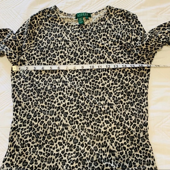 Ralph Lauren grey gray long sleeve leopard cheetah print tee t-shirt top Small - Picture 5 of 6